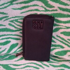 Black Textured Wallet with Initials By Steve Madden